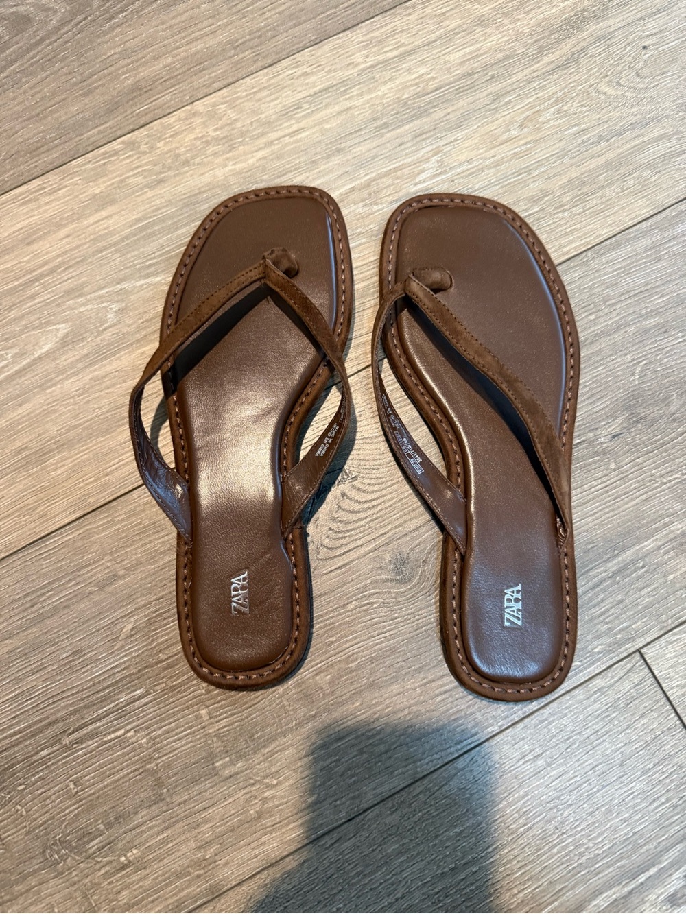 Zara Brown Leather Thong Flip-Flop Sandal Size EU 39 - Picture 2 of 6